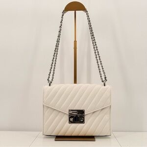 Michael Kors Rose Quilted Leather Chain Shoulder Bag Optic White